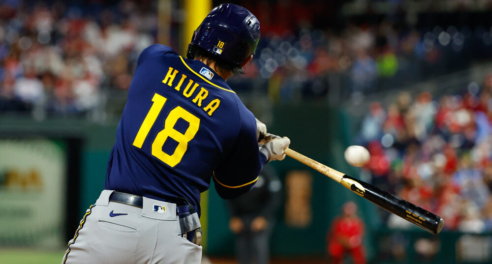 Brewers Player Swings at Ball