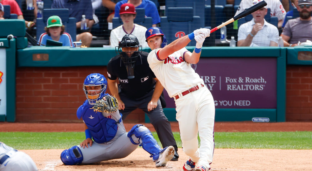 Phillies Hitter Swings at Baseball