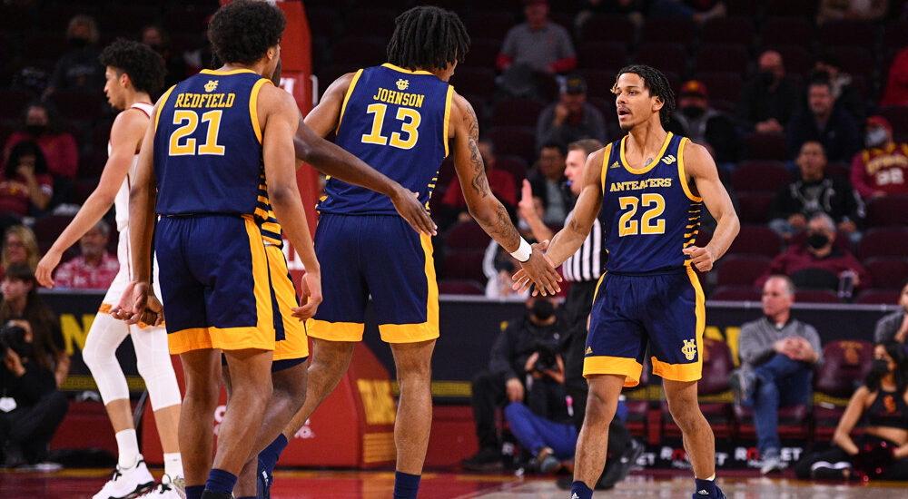 UC Irvine players gather after whistle